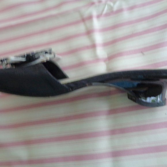 Amanda Sz 10 Slides-Kitten Heel-Black/White Shoes - Picture 7 of 8